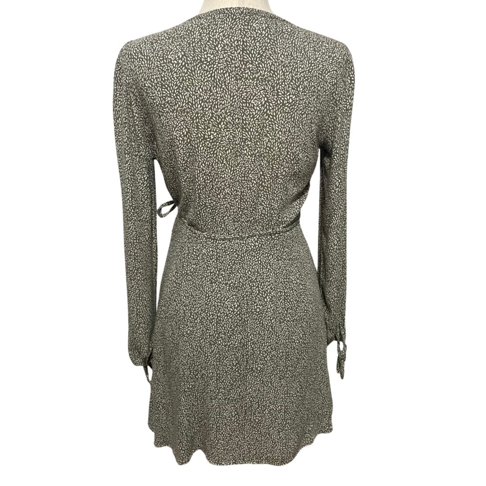 Abercrombie & Fitch Women’s Wrap Mini Dress Long Sleeve Leaf Print Olive Green S - Picture 5 of 13